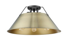 Golden 3306-3FM BLK-AB - Yep by Golden Lighting Orwell 3-light Flush Mount in Matte Black and Aged Brass shade